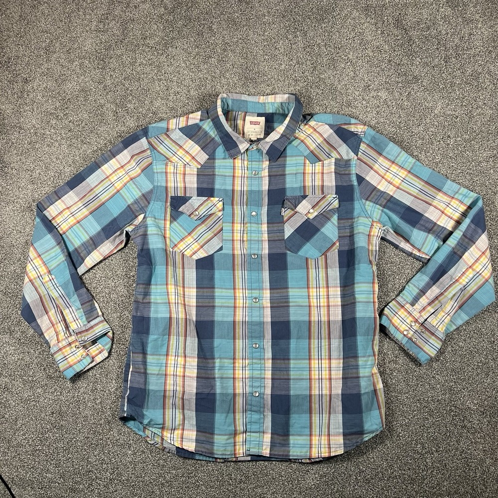 Levi’s Plaid Pearl Snap Western Shirt Men’s XL Blue Multicolor